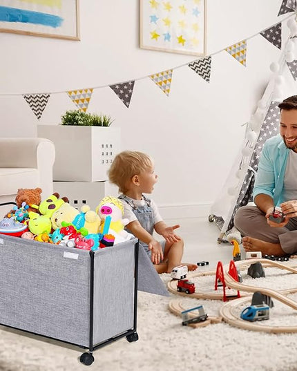 SWTYMIKI Large Toy Box Toy Storage - with Wheels Big Toy Chest for Kids Toy Organizer Bins, Toy Boxes for Kids Girls Boys, Stuffed Animals, Clothes, Nursery Bedroom 23.6" L x 17.7" H x 11.8" W - LeafyLoom
