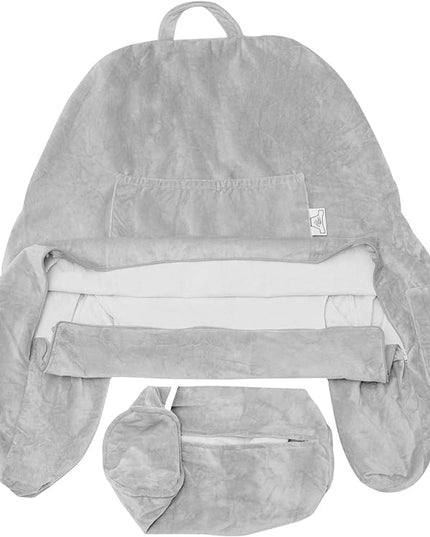 Husband Pillow XXL Cover Micro Plush Easy-Care Fabric Designed with Vibrant Long Lasting Color, Lush with Back & Side Pockets - Wide Large Zipper, Bed Rest Reading Pillowcase, Light Grey - LeafyLoom