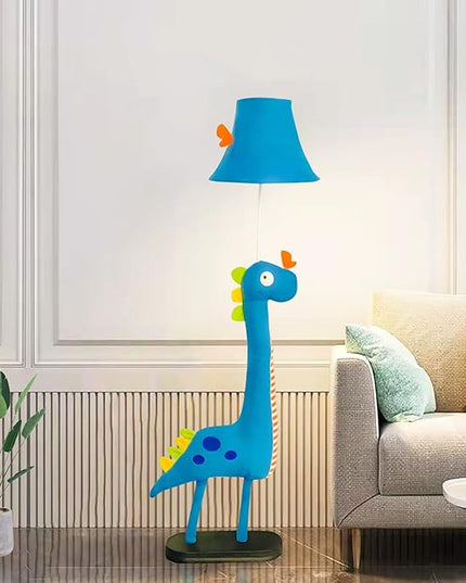 Kids Floor Lamp, Blue Dinosaur Design 50 Inch Modern Floor Lamp for Bedroom, Hand-Stitched Toy Standing Lamp for Living Room, Package Come with an E26 LED Bulb - LeafyLoom