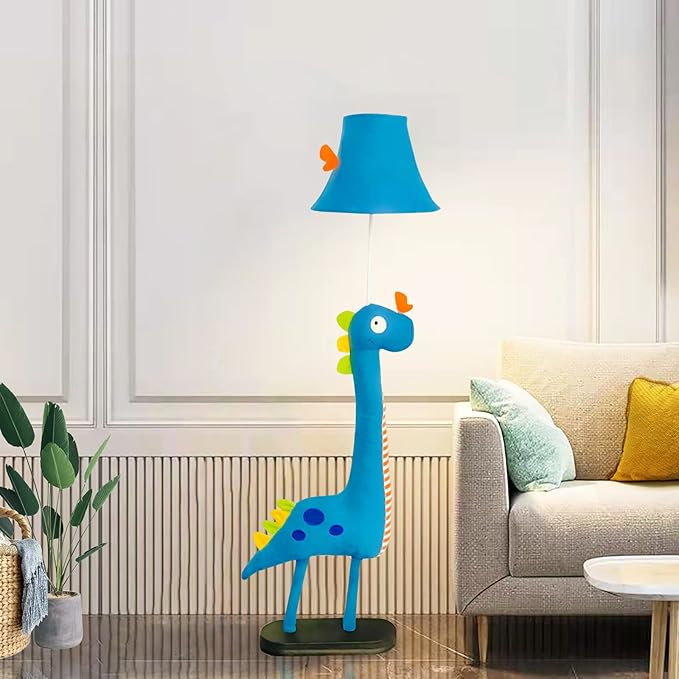 Kids Floor Lamp, Blue Dinosaur Design 50 Inch Modern Floor Lamp for Bedroom, Hand-Stitched Toy Standing Lamp for Living Room, Package Come with an E26 LED Bulb - LeafyLoom