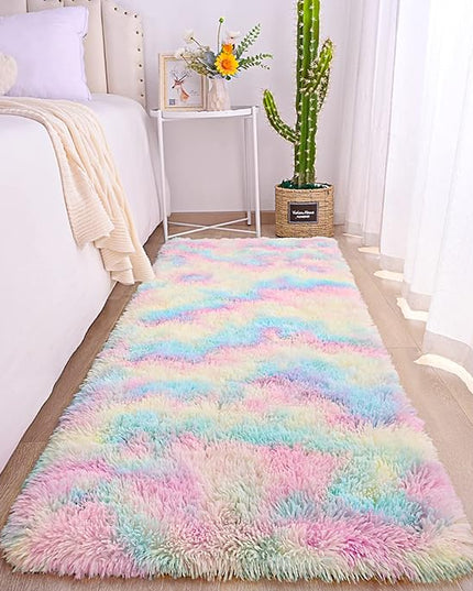 AROGAN Soft Rainbow Area Rugs for Girls Room 2x6 Feet, Fluffy Girls Bedroom Rugs, Princess Rug, Cute Colorful Carpet for Kids Teens Nursery Toddler, Pink - LeafyLoom