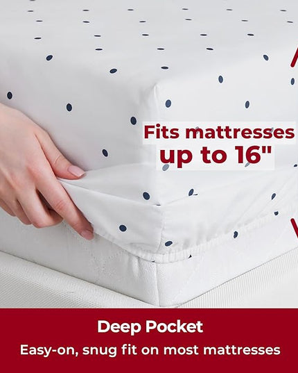 Mellanni Queen Sheets Set - 4 PC Iconic Collection Bedding Sheets & Pillowcases - Hotel Luxury, Extra Soft, Cooling Bed Sheets - Deep Pocket up to 16 inch (Queen, Polka Dot Navy) - LeafyLoom