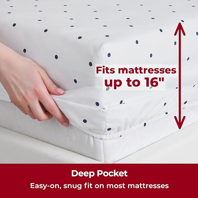 Mellanni Full Sheets Set - 4 PC Iconic Collection Bedding Sheets & Pillowcases - Hotel Luxury, Extra Soft, Cooling Bed Sheets - Deep Pocket up to 16 inch (Full, Polka Dot Navy) - LeafyLoom