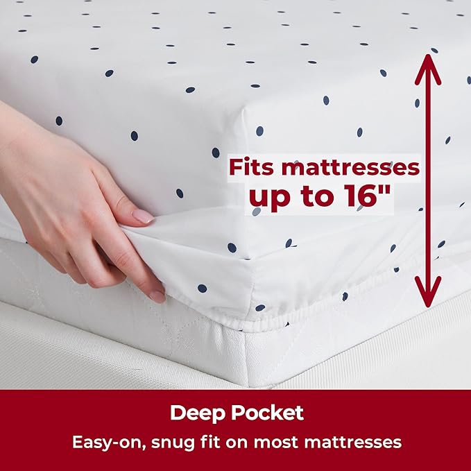 Mellanni California King Sheets Set - 4 PC Iconic Collection Bedding Sheets & Pillowcases - Hotel Luxury, Extra Soft, Cooling Bed Sheets - Deep Pocket up to 16 inch (Cal King, Polka Dot Navy) - LeafyLoom