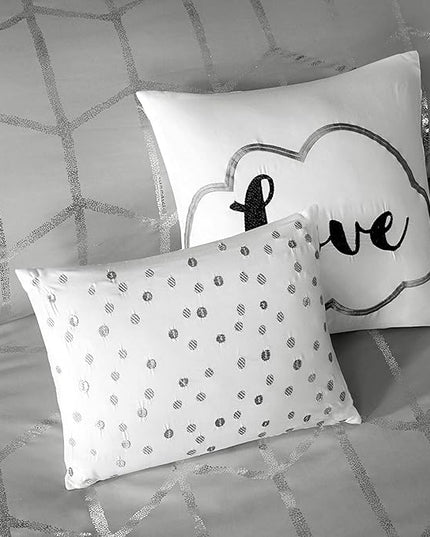 Intelligent Design Raina King / Cal King Comforter Set, Soft Microfiber Comforter Set King, Modern Geometric Metallic Bed Set, 5 Pieces College Bedding Comforter Set with 2 Shams, 2 Toss Pillows Grey - LeafyLoom