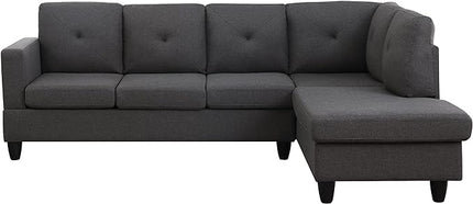 LOVMOR Living Room L-Shape Sectional Sofa with Right Facing Chaise, Linen Upholstered Reversible Corner Couch for Home, Small Space, Apartment, Dark Gray, 96 Inch - LeafyLoom