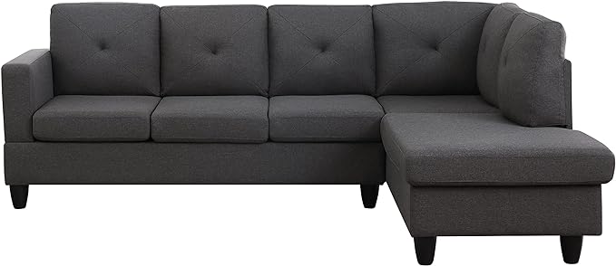 LOVMOR Living Room L-Shape Sectional Sofa with Right Facing Chaise, Linen Upholstered Reversible Corner Couch for Home, Small Space, Apartment, Dark Gray, 96 Inch - LeafyLoom