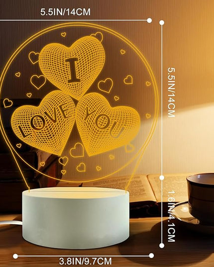 Romantic Gifts for Girlfriend, 3D Illusion Night Lamp, Girlfriends Birthday Anniversary Valentines Day Gifts for Her from Boyfriends - I Love You Presents for Husband, Wife (1 Pack) - LeafyLoom