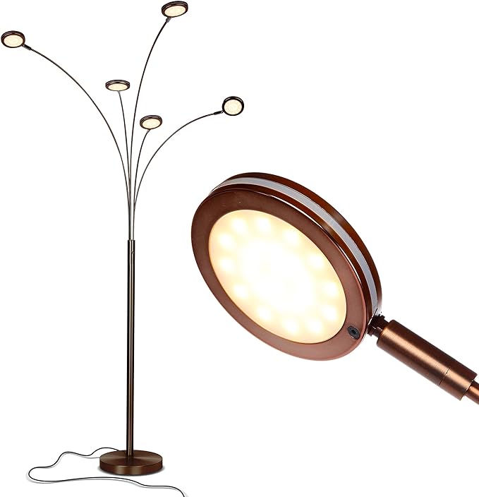 Brightech Orion Arc Floor Lamp for Living Room, Tree Floor Lamp with 5 Adjustable Arms, Multi-Head Standing Lamp with Flexible Rotating LED Lights for Bedroom, Dorm - Bright Hanging Lighting - Bronze - LeafyLoom