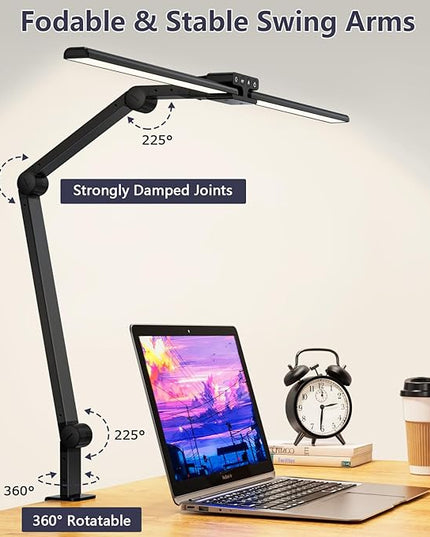 KableRika Desk Lamp,Double Head Desk Lamp with Clamp,24W Led Desk Lights for Home Office Ultra Bright Architect Table Lamp 4 Brightness 4 Color,Auto Dimming Task Lamp for Monitor Work Study - LeafyLoom