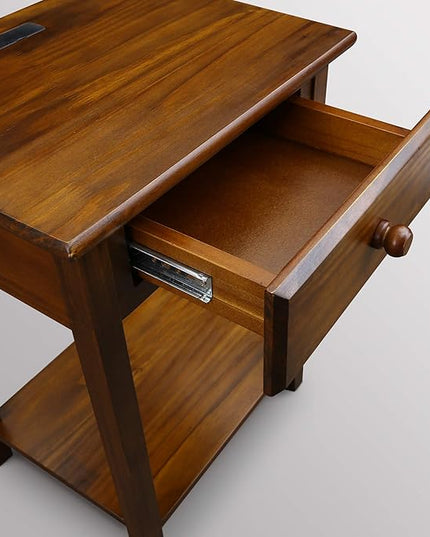 Casual Home Night Owl Nightstand with USB Ports-Warm Brown - LeafyLoom