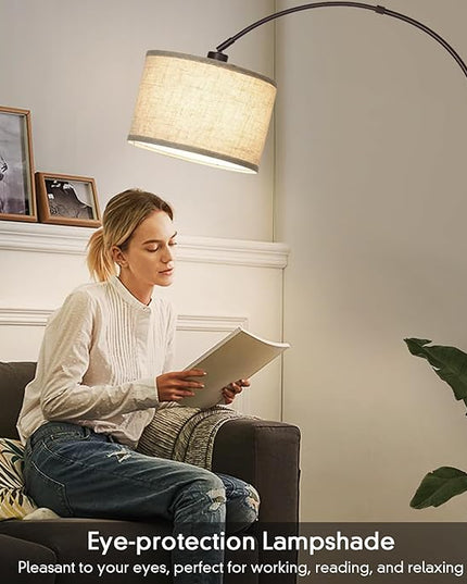 Floor Lamp for Living Room, Arc Floor Lamp with Adjustable Head, Modern Arched Floor Lamp with On/Off Pedal Switch, Over Couch Tall Standing Hanging Light for Reading, Bedroom, Office (Brown) - LeafyLoom