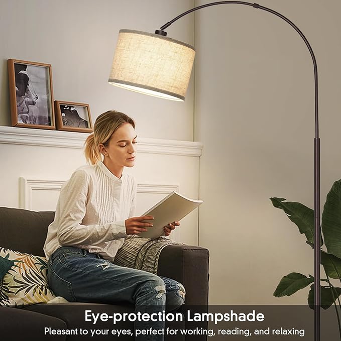 Floor Lamp for Living Room, Arc Floor Lamp with Adjustable Head, Modern Arched Floor Lamp with On/Off Pedal Switch, Over Couch Tall Standing Hanging Light for Reading, Bedroom, Office (Brown) - LeafyLoom