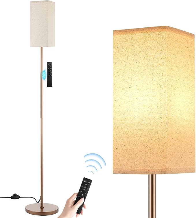 Ambimall Remote Control Floor Lamp, Stepless Dimmable, 64 Inches Tall, Include 9W Bulb, Standing Lamp for Living Room Bedroom Office (Beige & Brown) - LeafyLoom