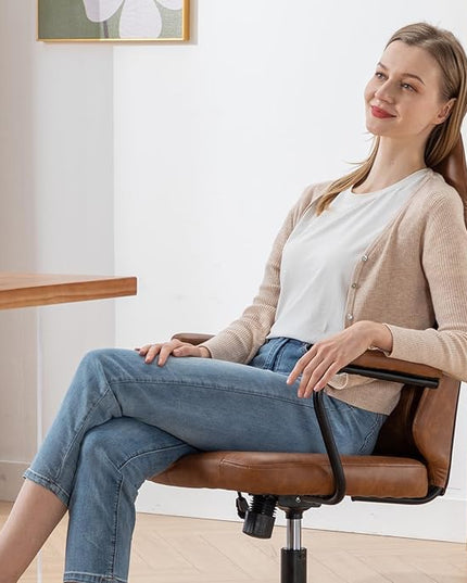 Executive Office Chair, Home Office Desk Chair, High Back PU Leather Desk Chair, 360° Swivel Computer Chair, Height Adjustable Tilt Vanity Task Chair for Office, Reading Meeting Room - LeafyLoom