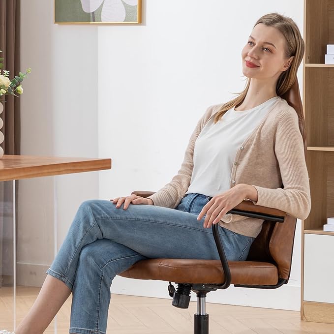 Executive Office Chair, Home Office Desk Chair, High Back PU Leather Desk Chair, 360° Swivel Computer Chair, Height Adjustable Tilt Vanity Task Chair for Office, Reading Meeting Room - LeafyLoom