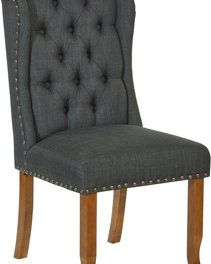 OSP Home Furnishings Jessica Button Tufted Wingback Upholstered Dining Chair with Wood Legs, Charcoal Fabric - LeafyLoom