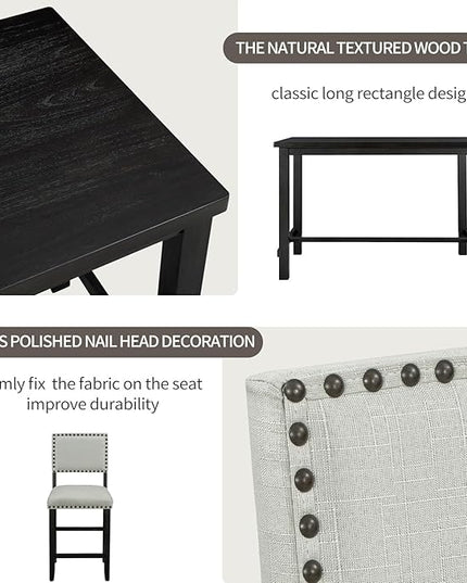 5-Piece Classic Counter Height Dinette Sets includes Kitchen Dining Table and 4 Matching Upholstered Chairs, for Diningroom Living Room, Easy to Assemble, Espresso 2 - LeafyLoom