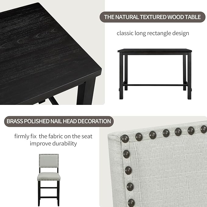 5-Piece Classic Counter Height Dinette Sets includes Kitchen Dining Table and 4 Matching Upholstered Chairs, for Diningroom Living Room, Easy to Assemble, Espresso 2 - LeafyLoom