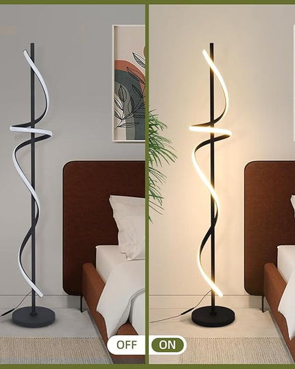 Modern Spiral Floor Lamp with Remote Control, 48W LED Floor Lamps for Living Room, 3 Colors Dimmable Tall Standing Lamp for Living Room, 60'' Modern Floor lamp for Bedroom Black - LeafyLoom