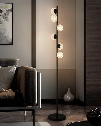 ADISUN Globe Crystal Modern Floor Lamp for Bedroom, 6-Heads Dimmable Standing Lamp for Living Room, Dining Room, Bedroom, Corner, Tall Lamp for Office, Study Room with Remote Control - LeafyLoom