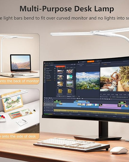 EppieBasic LED Desk lamp,Double Head Architect Desk Lamps for Home Office,Extra Bright Workbench Office Lighting,Eye Protection Modern Desk Light for Monitor Working Reading White 1200LM - LeafyLoom