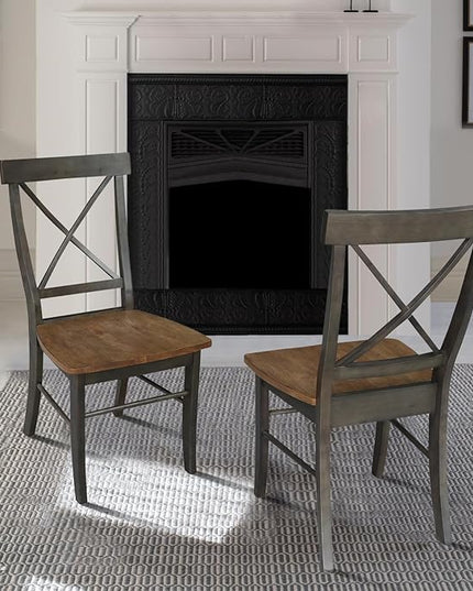 International Concepts X-Back Dining Chair, Height, Hickory/Washed Coal - LeafyLoom