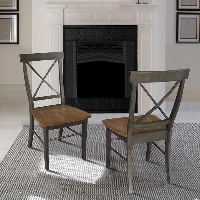 International Concepts X-Back Dining Chair, Height, Hickory/Washed Coal - LeafyLoom