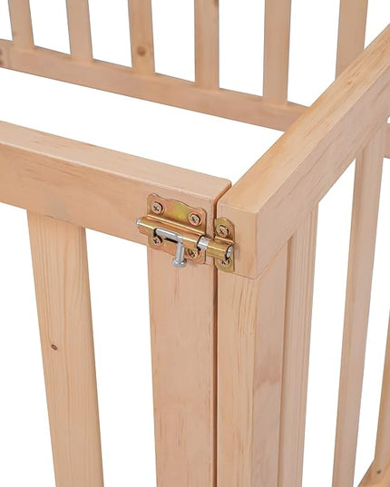 Multifunctional Twin Size Floor Bed with Safety Guardrails and Door, Montessori Sturdy Solid Wood Beds Frame, Easy Assembly and No Spring Need, for Boys and Girls Room, Natural - LeafyLoom