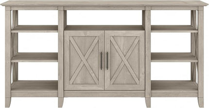Bush Furniture Key West Tall Stand for 65 Inch TV, Farmhouse Entertainment Center with Storage, Washed Gray - LeafyLoom