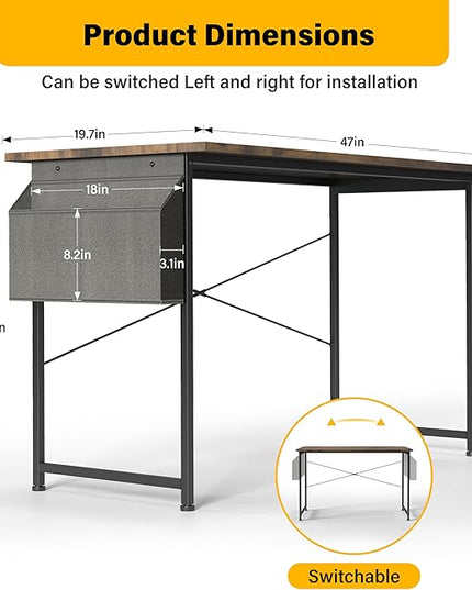 HealSmart 47 Inch Computer Desk Home Writing Study Worktable with Storage Bag for Bedroom, Office, Apartment, Brown - LeafyLoom