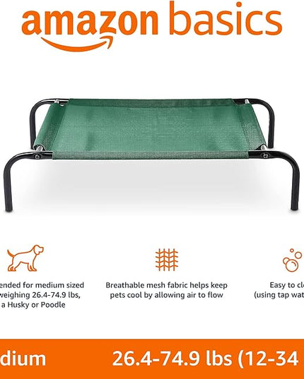 Amazon Basics Cooling Elevated Pet Dog Bed, Medium (43 x 26 x 7.5 Inches), Green AmazonBasics