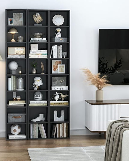 FOTOSOK 8-Tier Media Tower Rack, 11.6 X 9.3 X 70.9 Inches CD DVD Slim Storage Cabinet with Adjustable Shelves, Tall Narrow Bookcase Display Bookshelf for Home Office, Black - LeafyLoom