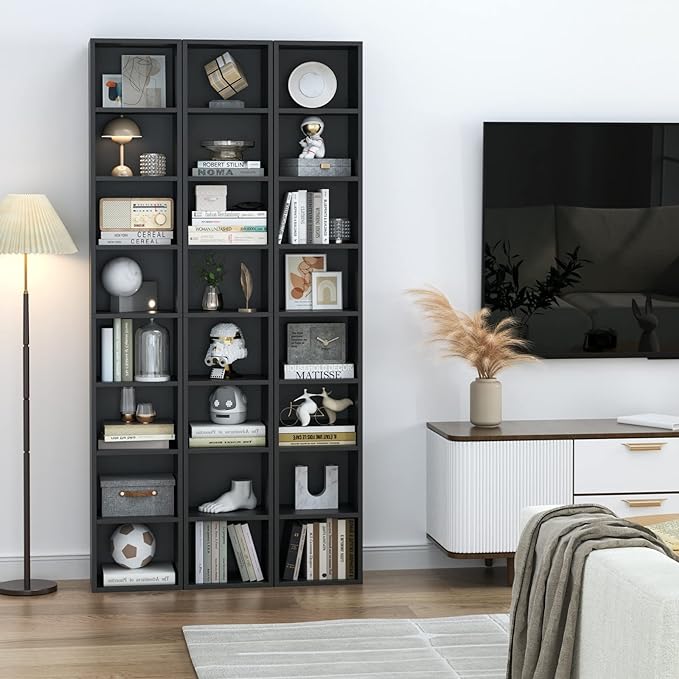 FOTOSOK 8-Tier Media Tower Rack, 11.6 X 9.3 X 70.9 Inches CD DVD Slim Storage Cabinet with Adjustable Shelves, Tall Narrow Bookcase Display Bookshelf for Home Office, Black - LeafyLoom