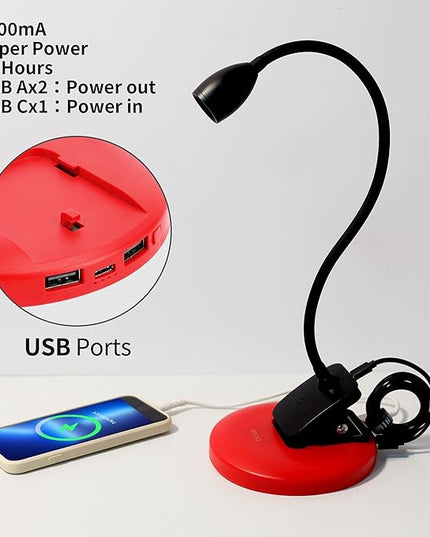 chiphy LED Desk Lamp with Clamp, Clip-on Book Reading Light, Rechargeable Portable Workbench Light with 5 Dimmable Brightness 4 Color Modes Touch Control for Home Office Desk Dorm - LeafyLoom