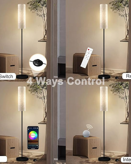 RGB Floor Lamp LED Smart: Standing Lamp Work with Alexa & Google Home | Tall Modern Bright Corner Lamps with Remote & WiFi APP for Living Room Bedroom Office Dorm, Simple Linen Lampshade Dimming Light - LeafyLoom