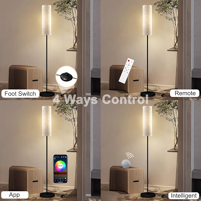 RGB Floor Lamp LED Smart: Standing Lamp Work with Alexa & Google Home | Tall Modern Bright Corner Lamps with Remote & WiFi APP for Living Room Bedroom Office Dorm, Simple Linen Lampshade Dimming Light - LeafyLoom