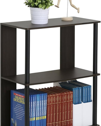 Furinno JAYA Simple Design 3-Tier Bookcase / Bookshelf / Display Rack, Plastic Tubes, Walnut - LeafyLoom