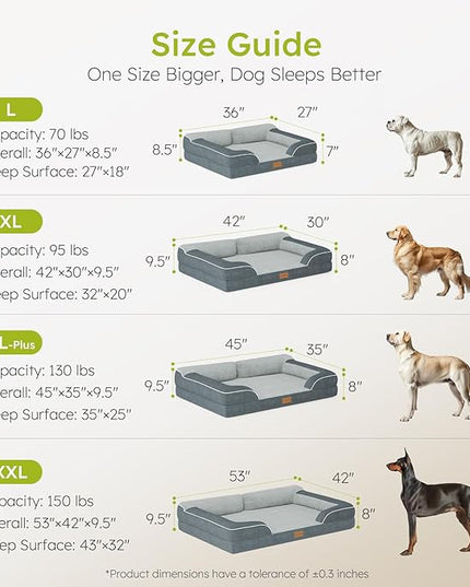 Extra Large Dog Bed, Orthopedic Dog Bed with Cooling Gel Memory Foam, Waterproof XL Dog Bed with Removable Washable Cover, 42" Dog Sofa Couch Dutch Velvet with Bone Toy, Dark Gray LeafyLoom