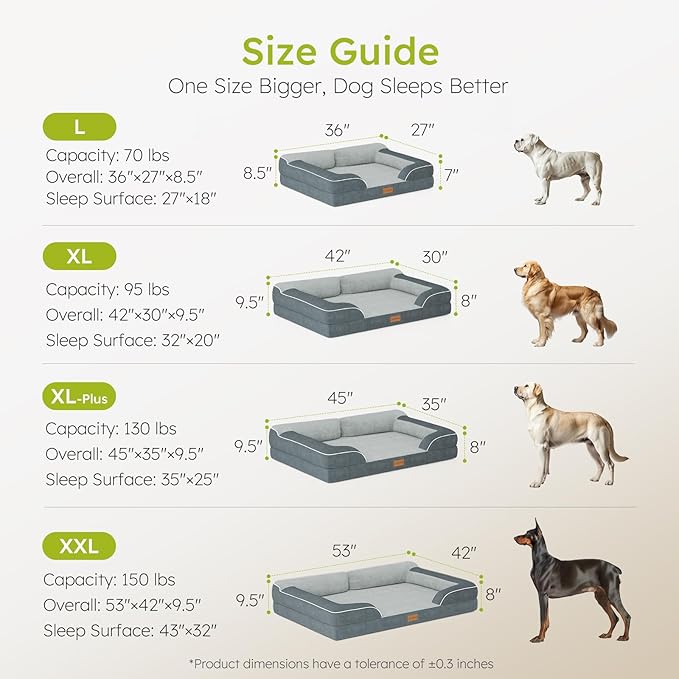 Extra Large Dog Bed, Orthopedic Dog Bed with Cooling Gel Memory Foam, Waterproof XL Dog Bed with Removable Washable Cover, 42" Dog Sofa Couch Dutch Velvet with Bone Toy, Dark Gray LeafyLoom