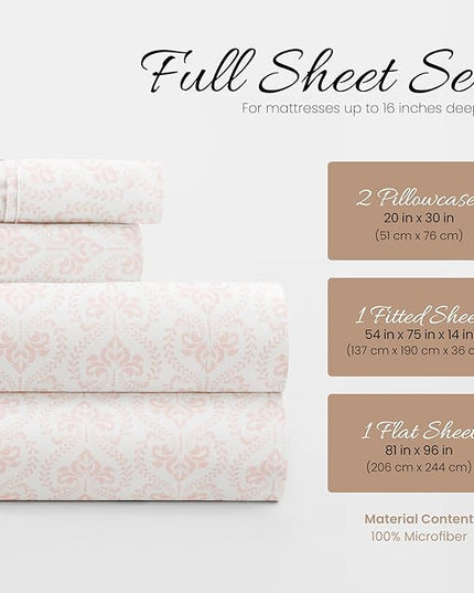 Linen Market 4 Piece Full Bedding Sheet Set (Pink Roses) - Sleep Better Than Ever with These Ultra-Soft & Cooling Bed Sheets for Your Full Size Bed - Deep Pocket Fits 16" Mattress - LeafyLoom