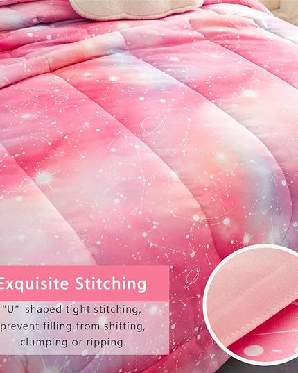 Pink Ombre Glitter Galaxy Comforter Set Twin Size for Girls, Sparkle Constellation Starry Sky Comforter for Kids Teen, 2 Piece Soft Microfiber Bedding Sets with 1 Pillow Case for All Season(Pink,Twin) - LeafyLoom