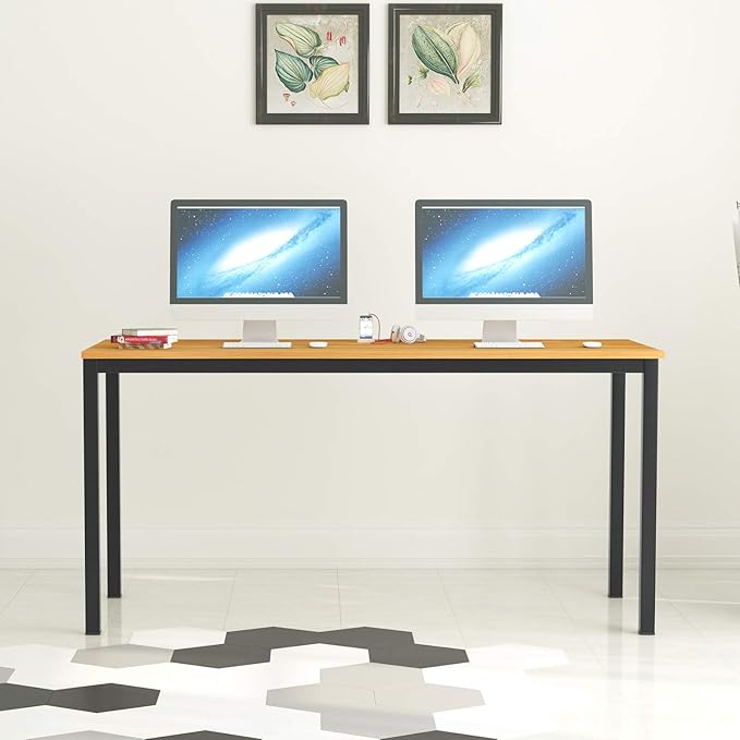 soges 63 Inch Long Computer Desk Home Office Table Writing Desk Study Table Gaming Table Computer WorkstationsTeak GCP2AC3-160TB - LeafyLoom