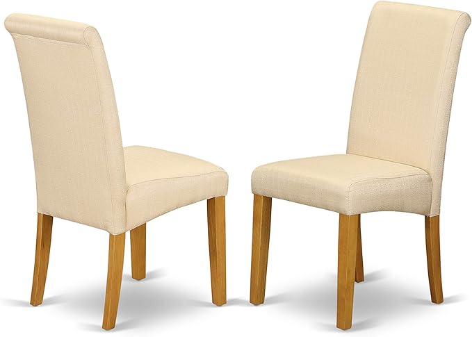 East West Furniture ANBA5-OAK-02 5 Piece Set for 4 Includes a Round Kitchen Table with Pedestal and 4 Light Beige Linen Fabric Parson Dining Chairs, 36x36 Inch - LeafyLoom