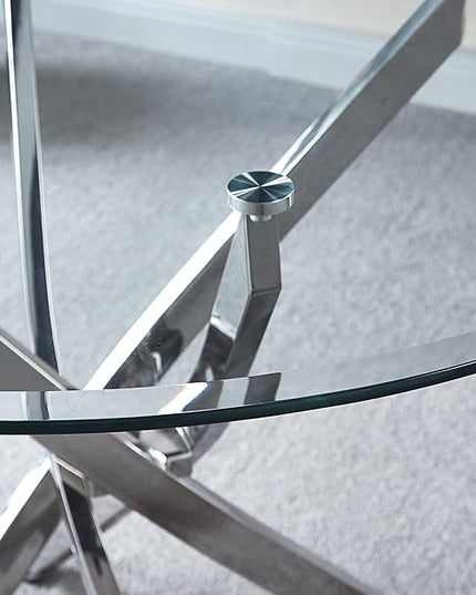 NicBex Dining Table Contemporary Kitchen Table Farmhouse Rustic Artisan Contemporary Round Clear Dining Tempered Glass Table with Chrome Legs Round Dining Table, Easy Assembly, Clear + Silver - LeafyLoom