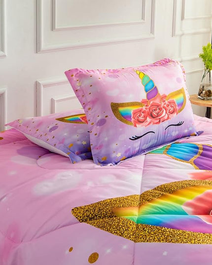 Unicorn Queen Bedding Sets for Girls Kids Comforter Set Queen Size with 2 Pillowcases Purple Unicorn Room Decor for Girls Bedroom Ultra Soft Machine Washable Toddler Bed Set - LeafyLoom
