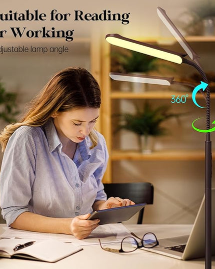 LED Floor Lamp, 18W Super Bright Floor Lamp for Living Room, Adjustable Stepless Colors & Brightness Gooseneck Standing Lamp, Eye Caring Reading Light with Remote& Touch Control for Bedroom Office - LeafyLoom