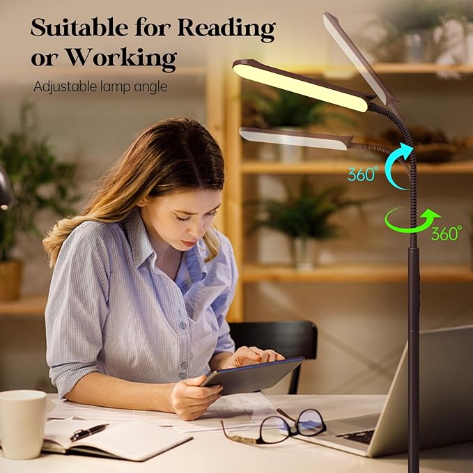 LED Floor Lamp, 18W Super Bright Floor Lamp for Living Room, Adjustable Stepless Colors & Brightness Gooseneck Standing Lamp, Eye Caring Reading Light with Remote& Touch Control for Bedroom Office - LeafyLoom