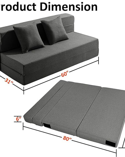 Queen Size Folding Sofa Bed - 4 in 1 Sleeper Chair with Two Pillows - High Density Memory Foam Futon Couch - Convertible Folding Bed with Washable Modern Linen Cover for Apartment (Dark Grey) - LeafyLoom