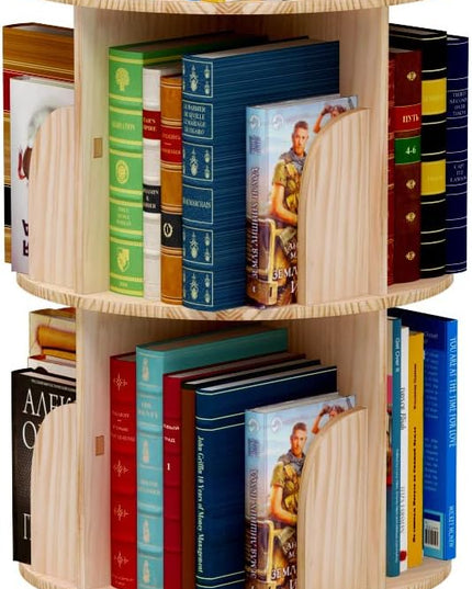 Rotating Bookshelf 360 Degrees, 4 Tier Stackable Solid Wood Bookshelf Organizer, Storage Display Rack Floor Standing Bookcase for Kids&Adults (51"x18"x18")… - LeafyLoom